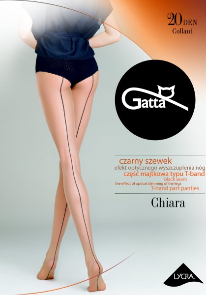 Gatta Chiara - Transparente, hautfarbene Feinstrumpfhose mit schwarzer Naht