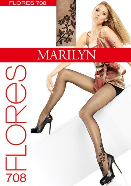 Marilyn Elegante Feinstrumpfhose mit wunderschoenem Blumenrankenmuster Flores, 20 DEN