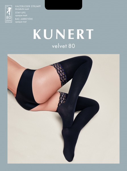 Kunert Velvet 80 - Blickdichte halterlose Strümpfe mit glamourösem Abschlussband