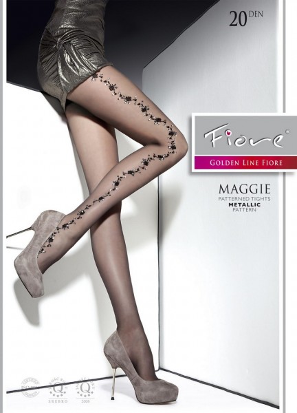 Fiore Elegante Strumpfhose mit glitzerndem Blumenrankenmuster Maggie